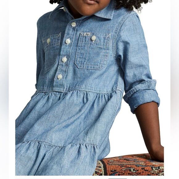 POLO RALPH LAUREN Little Girls and Toddler Girls Tiered Shirt Dress, SIZE 2 - Picture 5 of 14